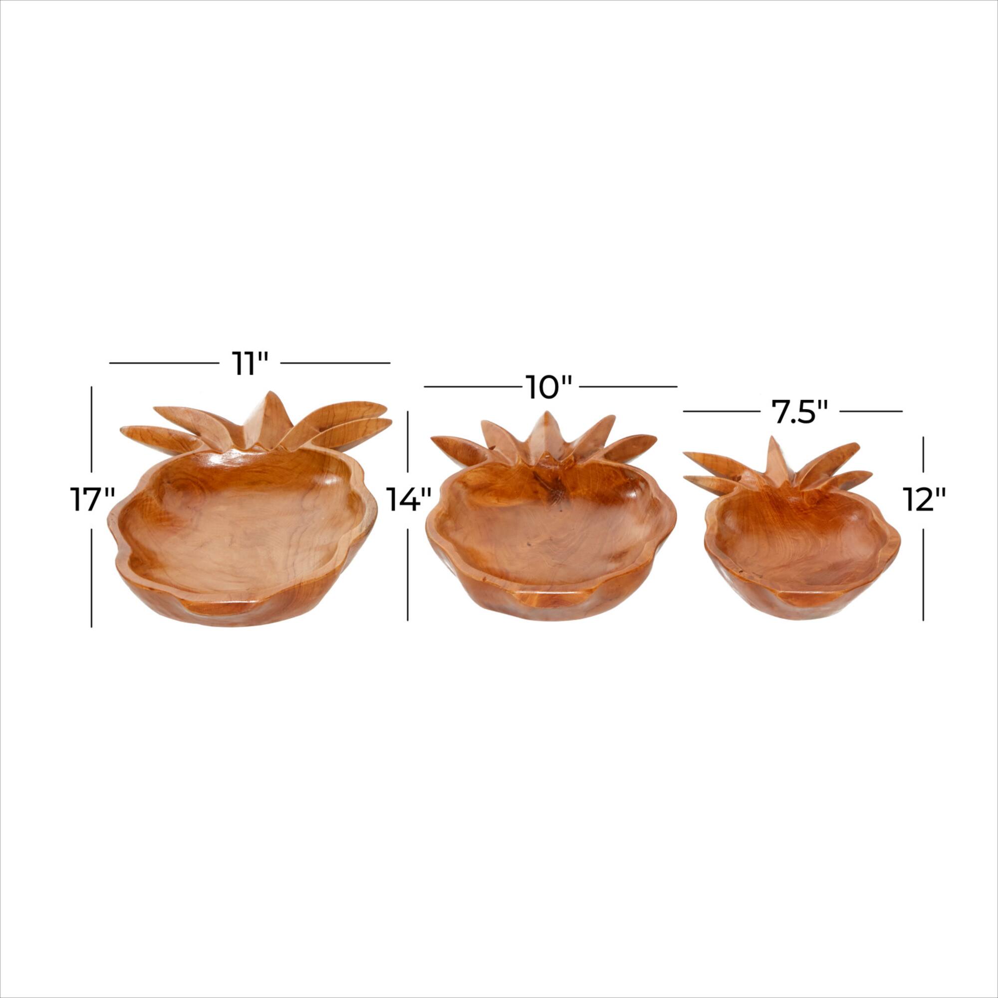 Natural Brown Pineapple Teak Wood Bowl Set